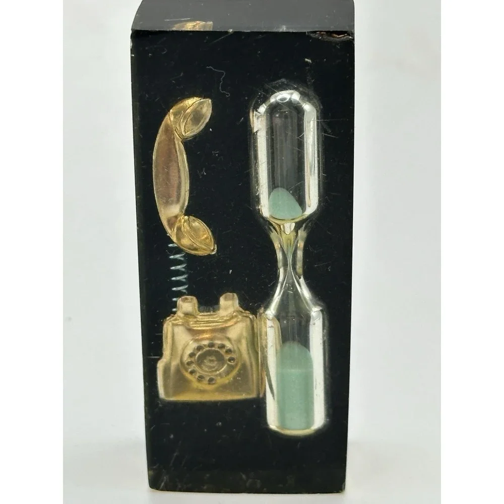 Vintage Plastic Desk Novelty-mini Rotary Telephone-& Hourglass Timer Retro Decor